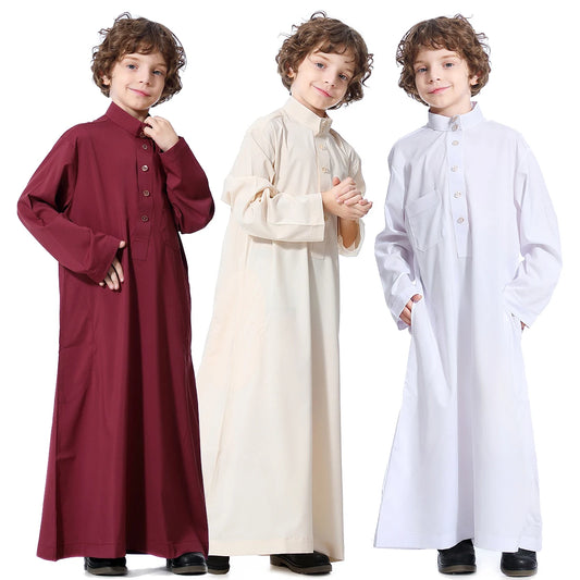 Boys Solid (Beige/White/Dark Red/Sky Blue) Long Sleeve Kaftan/Abaya/Jubbah/Robe