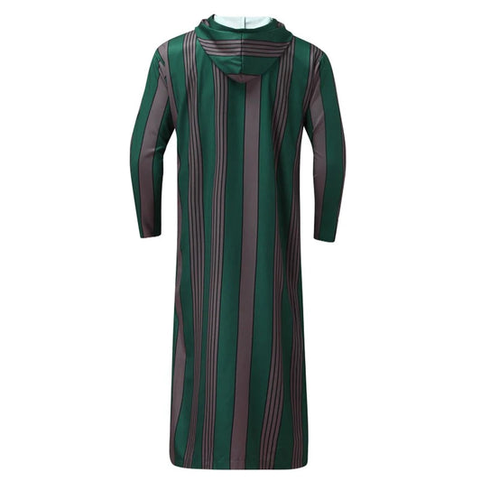 Mens striped long sleeve Abaya/Thobe/Jubba (Green/Red)