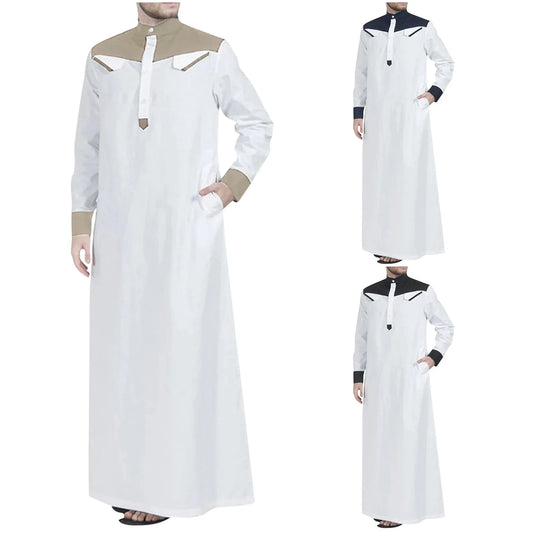 Mens Traditional Abaya/Jubba/Thobe w/ Long Sleeves Khaki/Navy/Black Mandarin Neck
